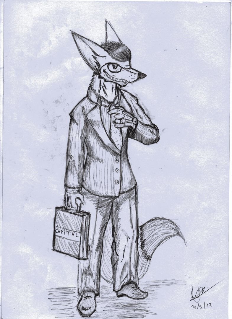 aburrido dibuje un zorro empresario, lo curioso es