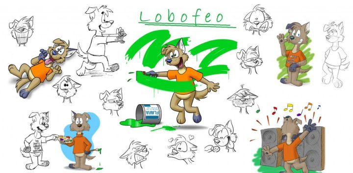 un modelsheet de mi fursona