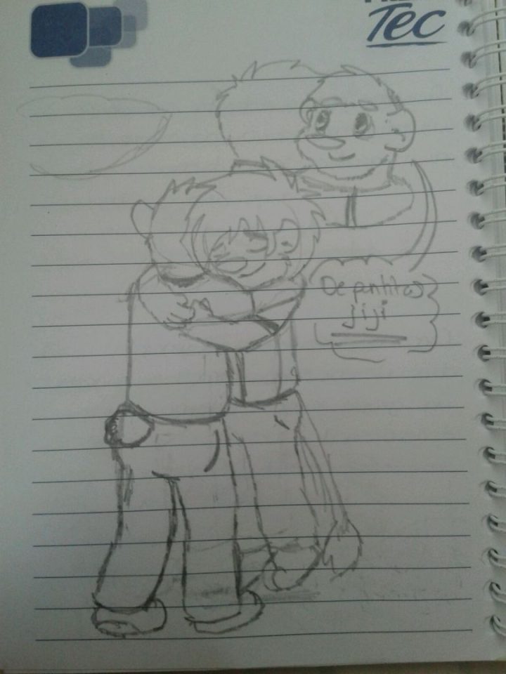 Un dibujo de Moroni abrazando a Oso. La