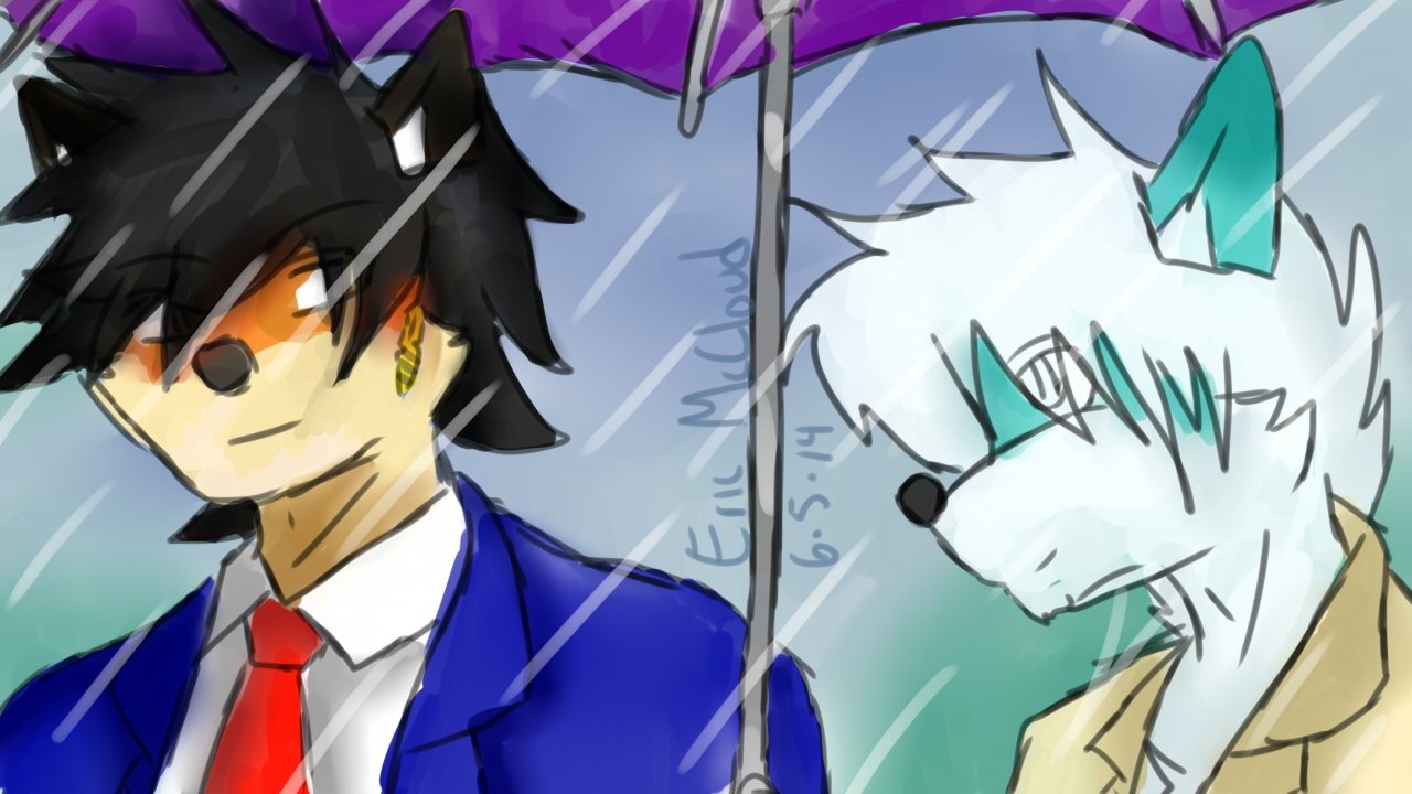 Rivalmon bajo un paraguas con Eric.