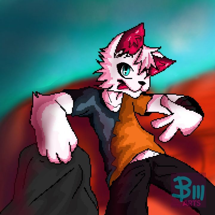 practica de pixel art, de mi fursona sosteniendo...