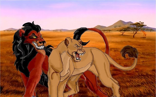 Misma imagen pero esta vez Scar y Sarabi